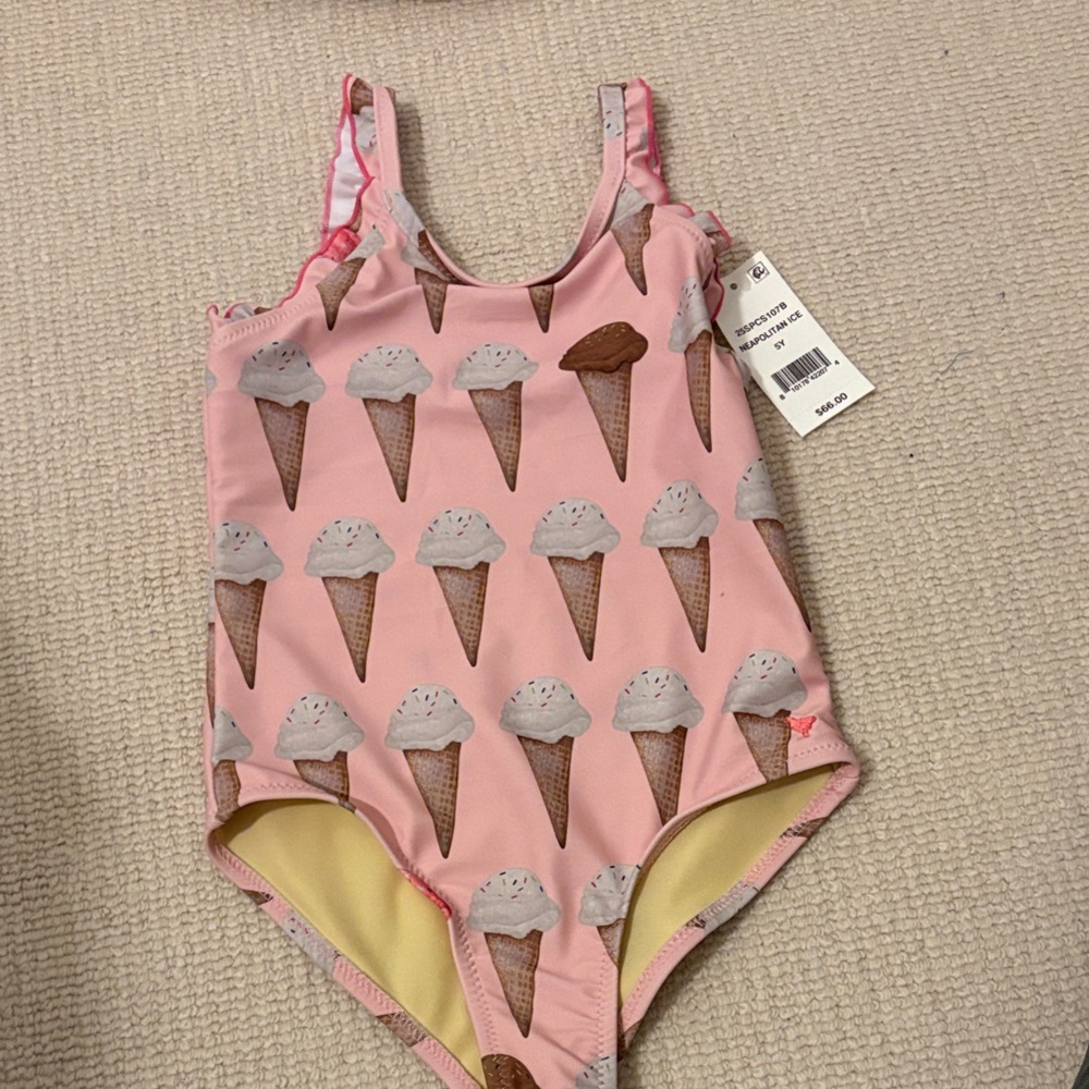 Pink Chicken Ice Cream Cone One-Piece Swimsuit sz 5